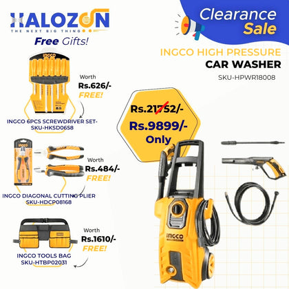 Ingco High pressure car washer - FREE GIFTS- 1. (HKSD0658) 2. (HTBP02031) 3. (HDCP08168)