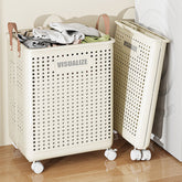 Large Capacity Rolling Square Laundry Basket Space-Saving Foldable Mesh Hamper