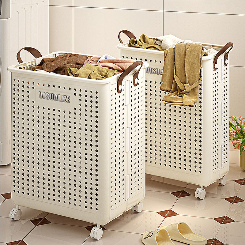 Large Capacity Rolling Square Laundry Basket Space-Saving Foldable Mesh Hamper