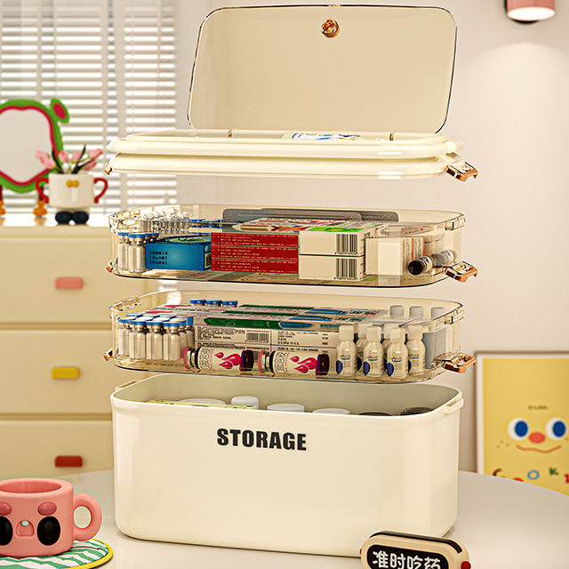 Multi-Layer Portable Medicine Storage Chest with Handle