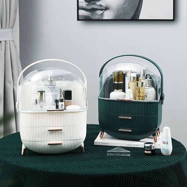 Modern Makeup Storage Organizer Box with Multi-Tier Drawers and Display Rack