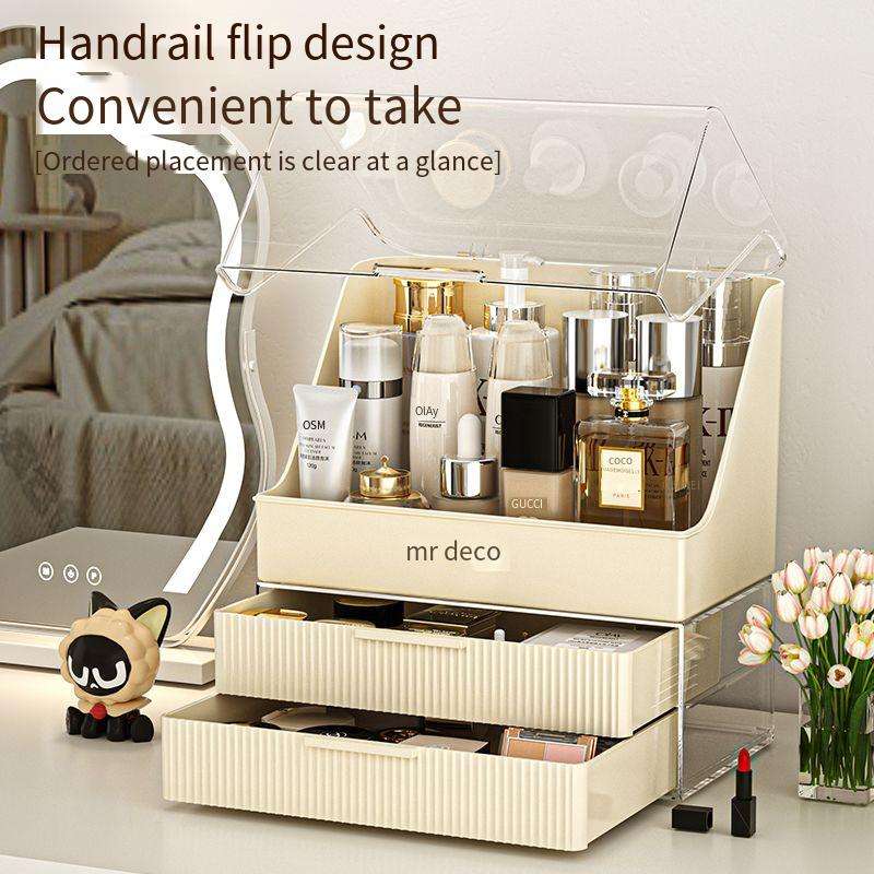 Large Capacity Makeup Organizer with Dust-proof Lid & 3 Drawers