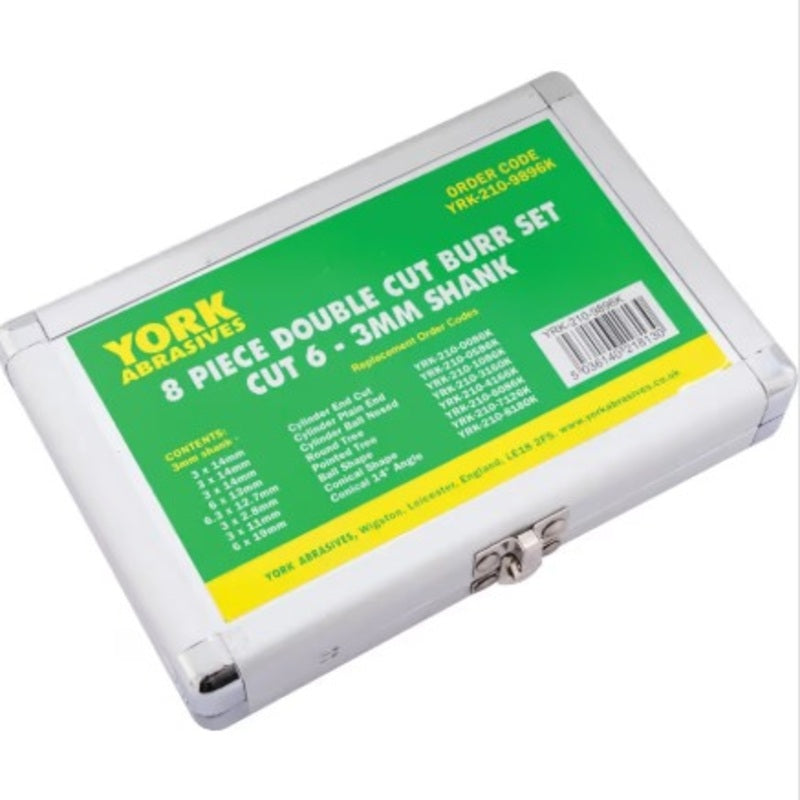 York 8-Pce Double Cut Burr Set Cut 6 3mm Shank