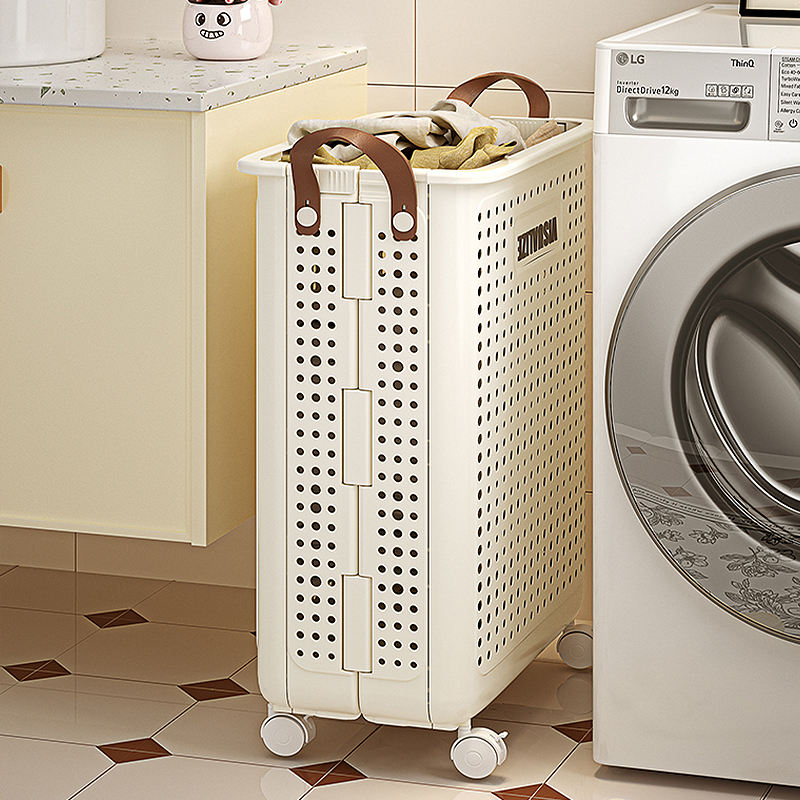 Large Capacity Rolling Square Laundry Basket Space-Saving Foldable Mesh Hamper