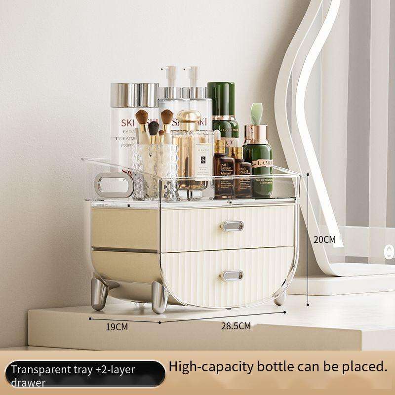 Large Capacity Makeup Organizer with Dustproof Lid & 2 Drawers