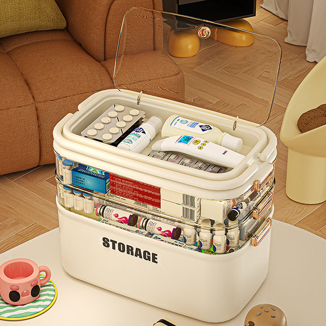 Multi-Layer Portable Medicine Storage Chest with Handle