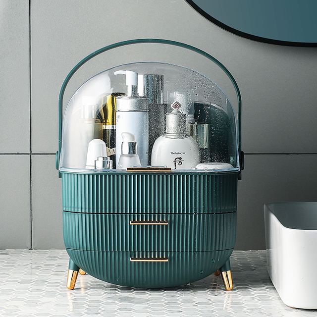 Modern Makeup Storage Organizer Box with Multi-Tier Drawers and Display Rack