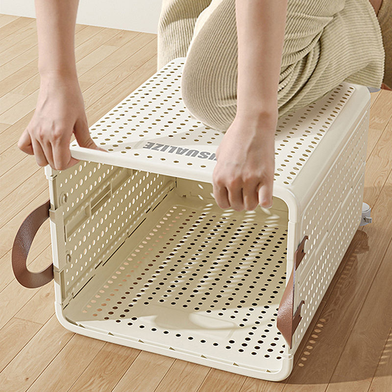 Large Capacity Rolling Square Laundry Basket Space-Saving Foldable Mesh Hamper