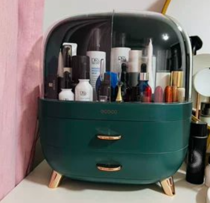 Modern Makeup Storage Organizer Box with Multi-Tier Drawers and Display Rack