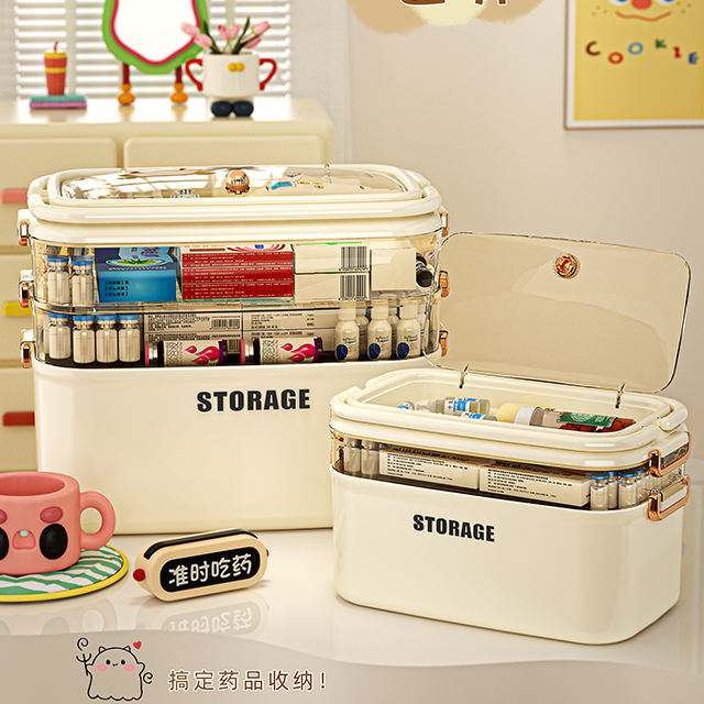Multi-Layer Portable Medicine Storage Chest with Handle