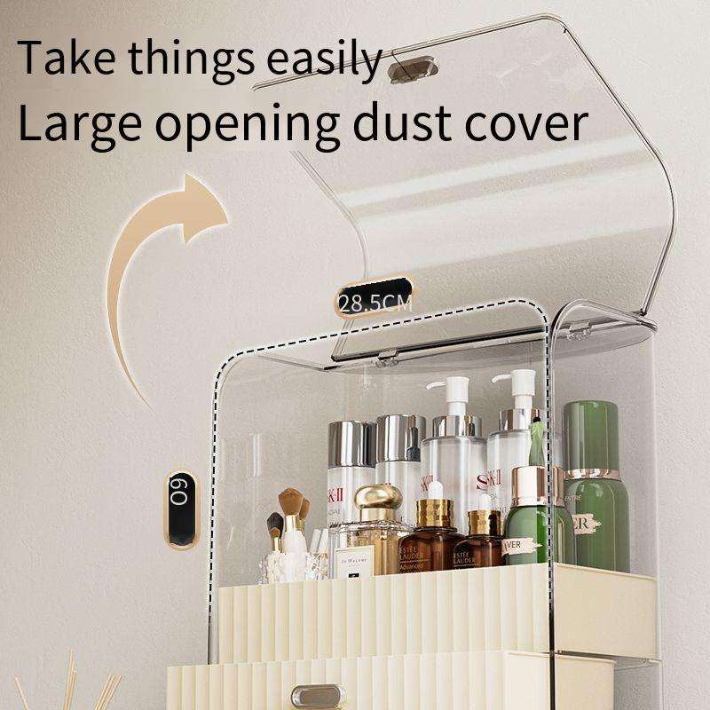 Large Capacity Makeup Organizer with Dustproof Lid & 2 Drawers
