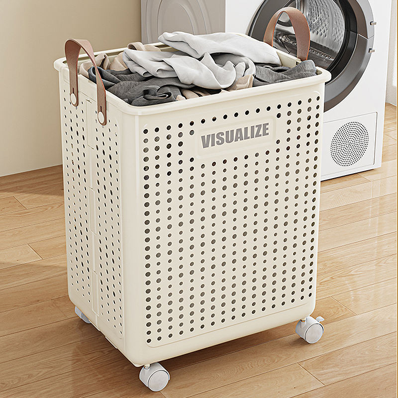 Large Capacity Rolling Square Laundry Basket Space-Saving Foldable Mesh Hamper