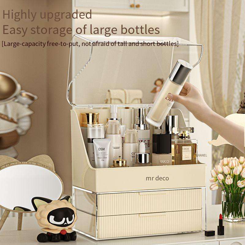 Large Capacity Makeup Organizer with Dust-proof Lid & 3 Drawers