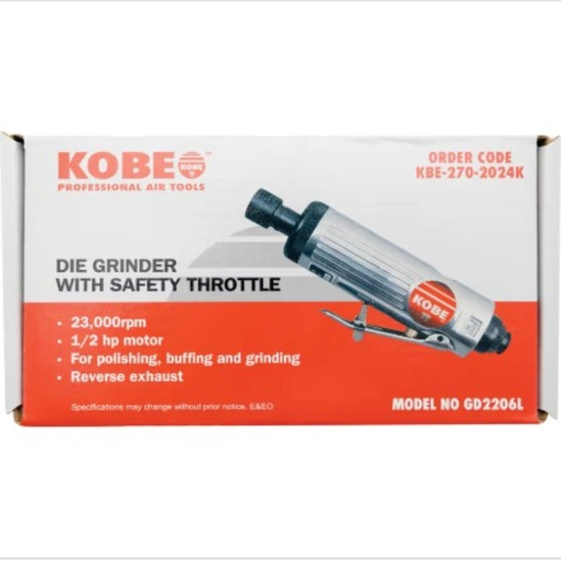 Kobe Red Linegd2206l - 6.0mm Inline Die Grinder With Safety Lever Throttle 23000 Rpm