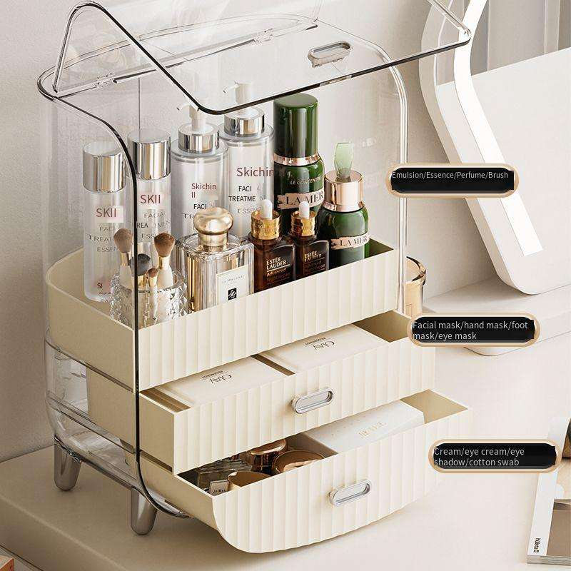 Large Capacity Makeup Organizer with Dustproof Lid & 2 Drawers