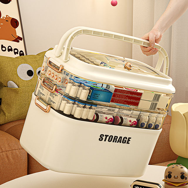 Multi-Layer Portable Medicine Storage Chest with Handle