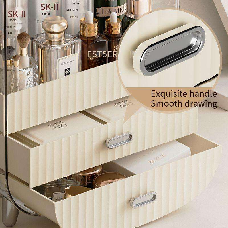 Large Capacity Makeup Organizer with Dustproof Lid & 2 Drawers