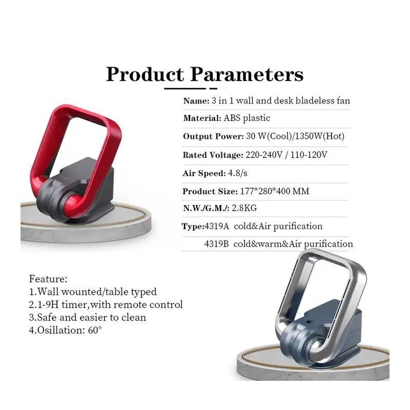 Horizon air purifier fan hot and cold filter desktop wall mounted remotely controlled wall bladeless fan