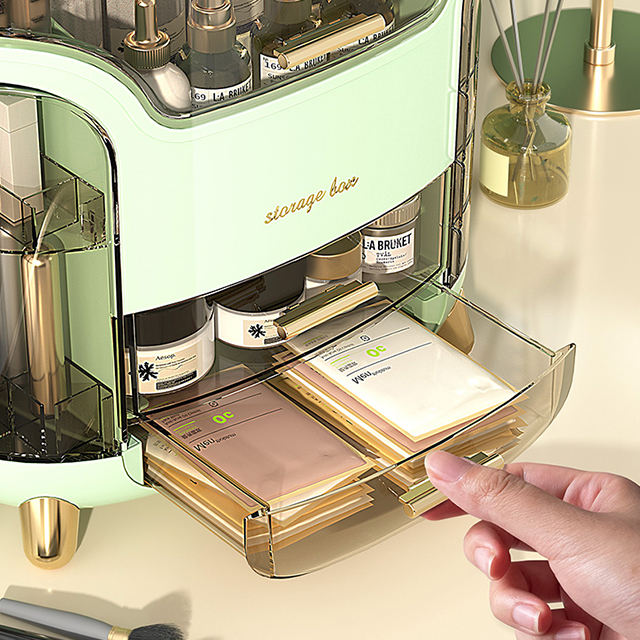 Multi-Layer Plastic Makeup Dresser Organizer with Integrated Drawers