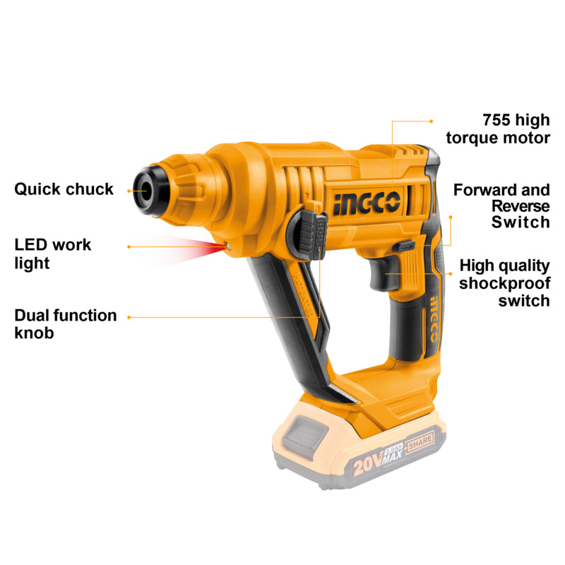 INGCO Cordless Rotary Hammer Drill