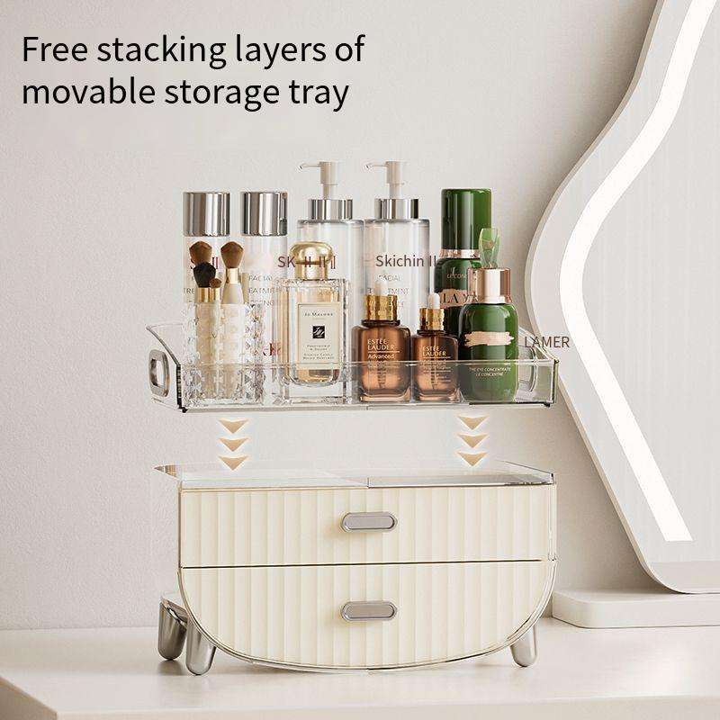 Large Capacity Makeup Organizer with Dustproof Lid & 2 Drawers