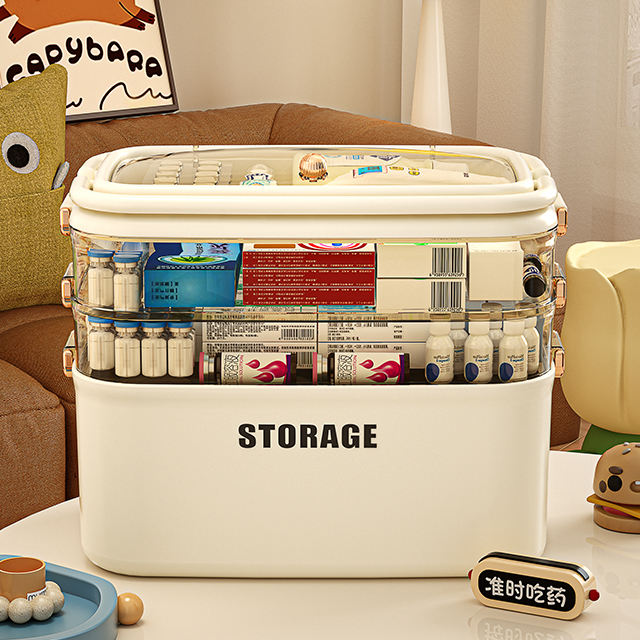 Multi-Layer Portable Medicine Storage Chest with Handle