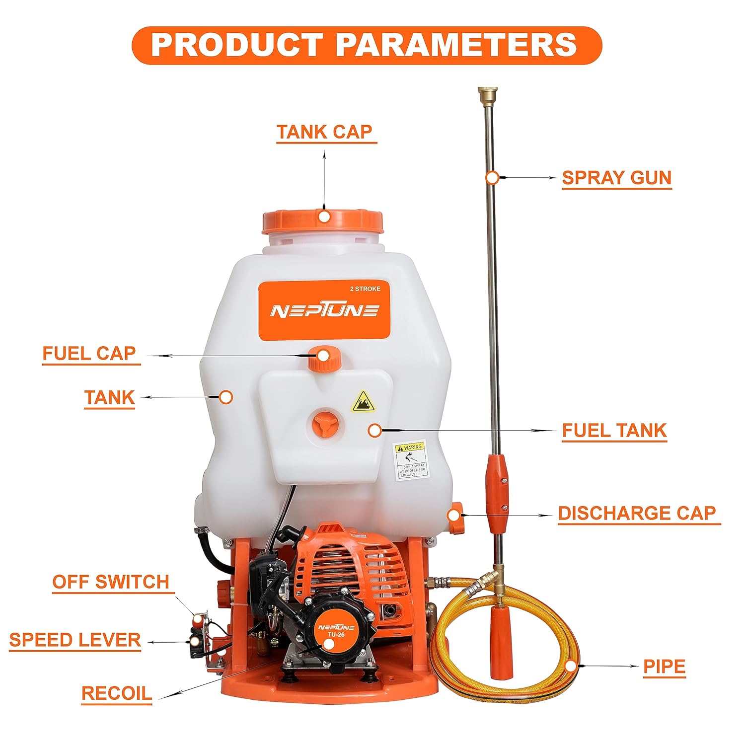 Neptune knapsack sprayer with 2 stroke engine NF-708 TU34 Engine