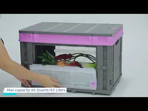 Hefty Multi-Purpose Folding Plastic Storage Crate Foldable Basket with top cover 25kg