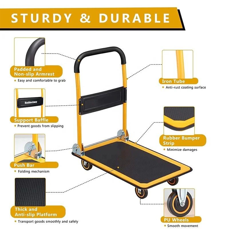 Hefty Foldable platform hand push truck hand carts & trolleys 300Kg